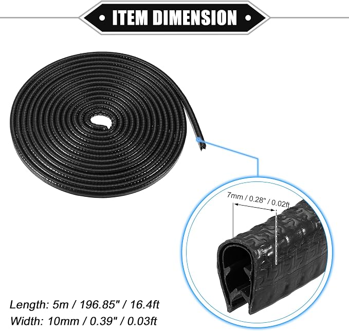 Car Door Edge Guard, 16.4ft U Shape Rubber Edge Trim Seal Strip Protector Universal for Car Truck ATV Boat Multifunctional No Glue PVC Iron Black