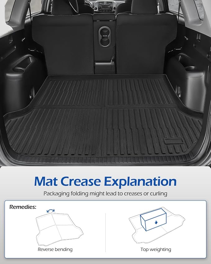 Car Floor Mats for Toyota RAV4: 2006 2007 2008 2009 2010 2011 2012 Without 3rd Row Seat All Weather Carpet Custom Fit for RAV-4 Front Second Row Cargo Area Accessories Heavy Duty Full Set Rubber Liner