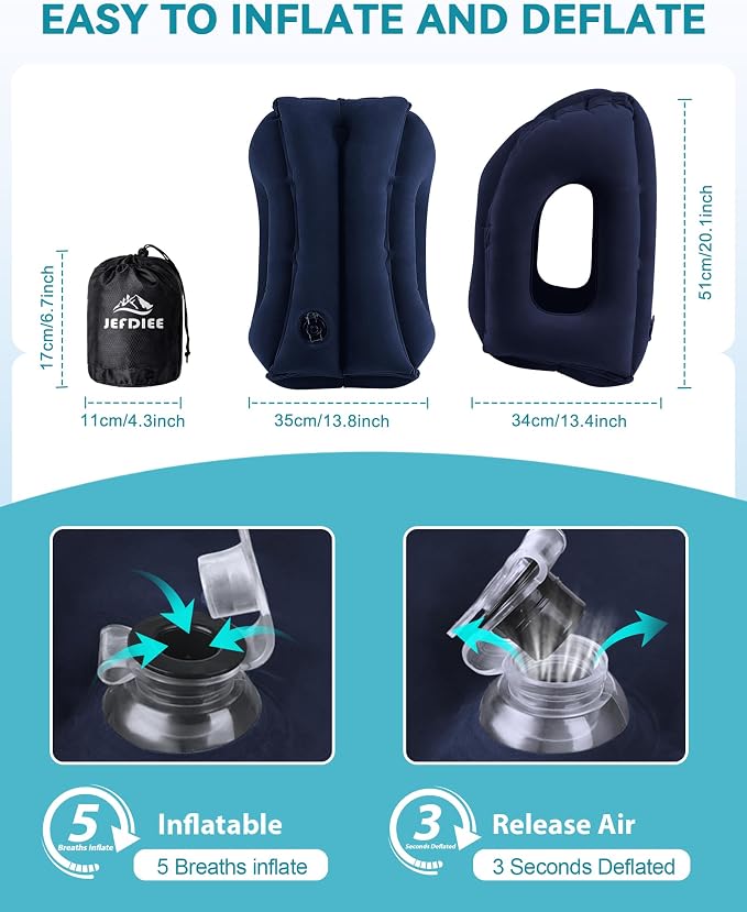 Travel Pillow,Inflatable Airplane Pillow for Sleeping Comfortably Supports Head and Chin for Airplane,Car,Bus and Office