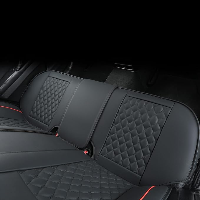 Car Seat Covers Full Set,Universal Fit for Most Cars,SUV,Sedans and Pick-up Trucks,Automotive Vehicle Faux Leather Cushion Covers for 5 Passenger Cars(Full Set,Black/Red)