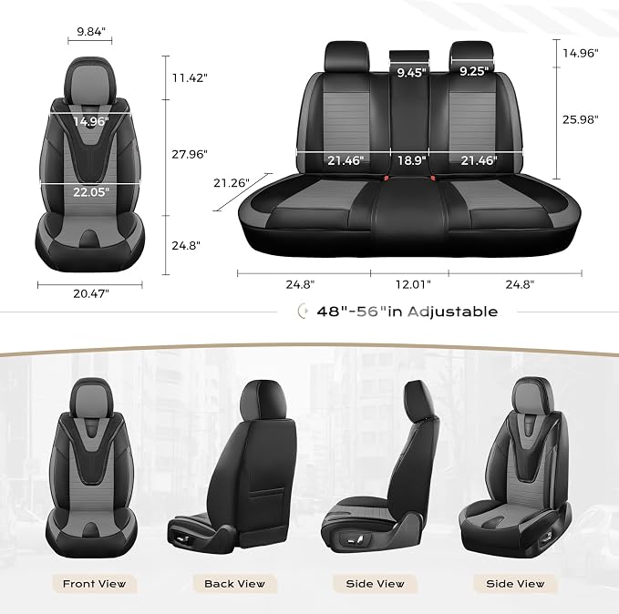 Coverado Car Seat Covers Full Set, 5 Pieces Waterproof Leather Seat Covers, Universal Fit for Cars SUVs Sedans,Black Gray