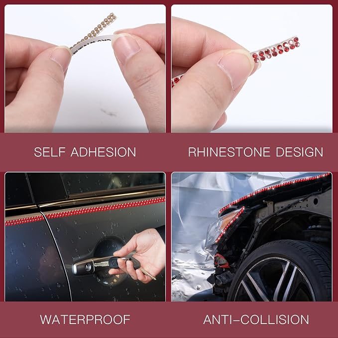 Kingdder 32.8 ft Bling Car Trim Self Adhesive Bling Car Accessories for Women Rhinestone Strip Glitter Diamond Sticker DIY Line Molding Dashboard Decal Shiny Auto Stuff for Interior Exterior Decor
