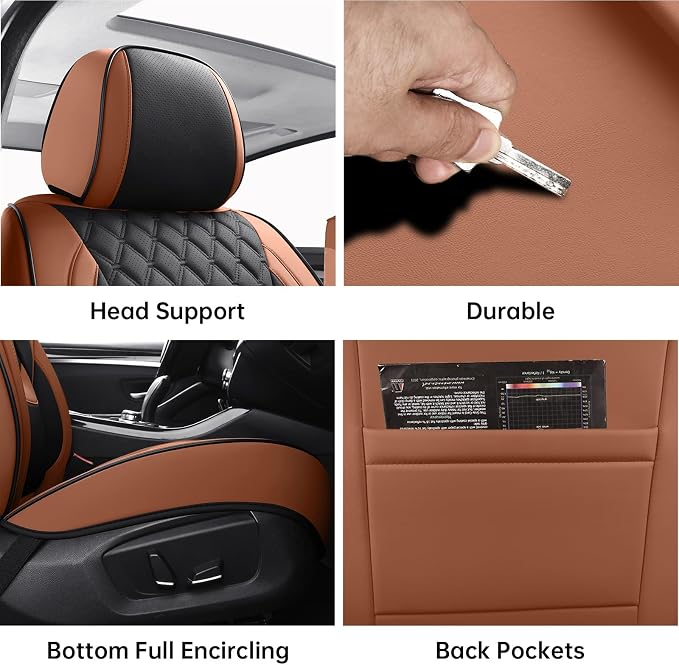 Car Seat Covers Full Set,5 Seat Leather Seat Covers for Cars,Front Seats and Back Seat Cover,Waterproof Car Seat Cushion Protectors,Universal Fit for Most Cars SUV Trucks(Brown Black, Full Set)
