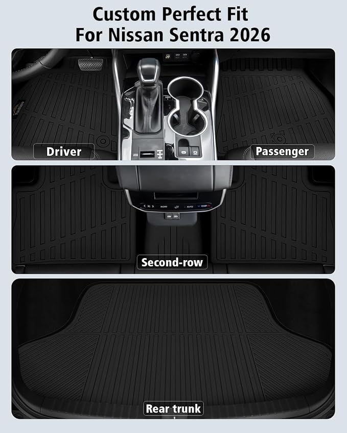 Floor Mats & Cargo Liner Custom Fit for Nissan Sentra 2026, Door Sill Guards, All Weather TPE Rubber Anti-Slip 1st & 2nd Row & Trunk Mat Floor Liners for Sentra 2026 Accessories, Black