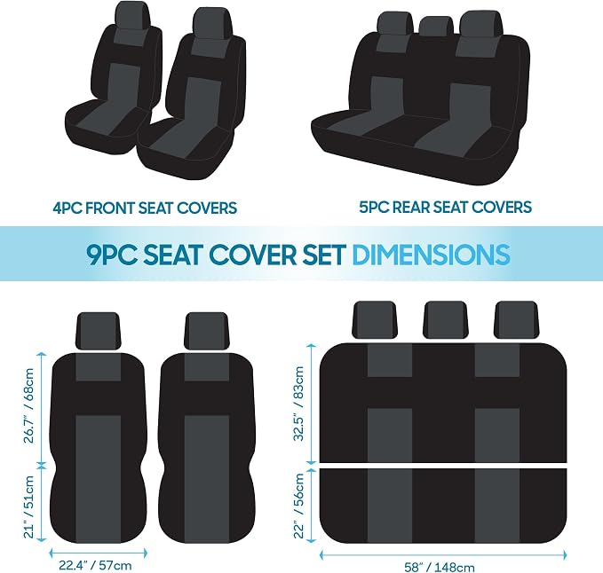BDK PolyPro Car Seat Covers Full Set in Reverse Charcoal, Front and Rear Split Bench Seat Covers for Cars, Easy to Install Car Seats Cover Set and Accessories for Auto Trucks SUV - Reverse Charcoal