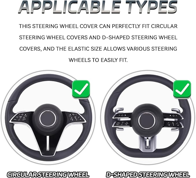 2-Piece Steering Wheel Cover, Carbon Fiber Segmented Steering Wheel Protector, Universal and Anti-Slip Durable Car Leather Protective Cover, Car Interior Accessories for Women and Men (Black)