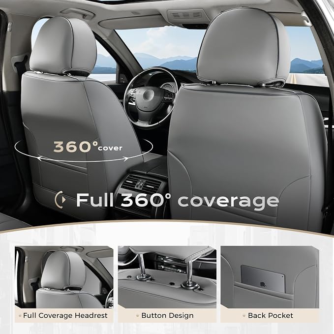 Coverado Car Seat Covers, Seat Covers for Cars, Waterproof Leather Auto Seat Protectors, Leather Car Seat Cushion, Car Interiors Accessories Universal Fit for Most Cars
