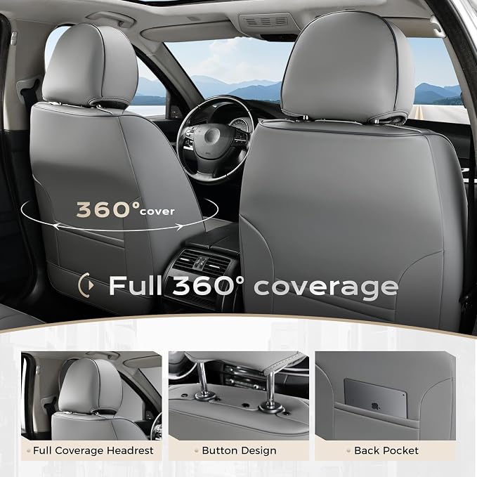 Coverado Car Seat Covers, Seat Covers for Cars, Waterproof Leather Auto Seat Protectors, Leather Car Seat Cushion, Car Interiors Accessories Universal Fit for Most Cars