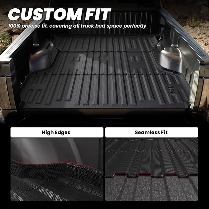 LASFIT Truck Bed Mat for 2009-2016 Ford F250 F350 F450 6.75ft Super Duty 81.9'' Bed Liner(Not fit with Drop-in Bed Liner), TPE 100% All Weather Car Bed Mat for F-250 F-350 F-450,1PCS Black