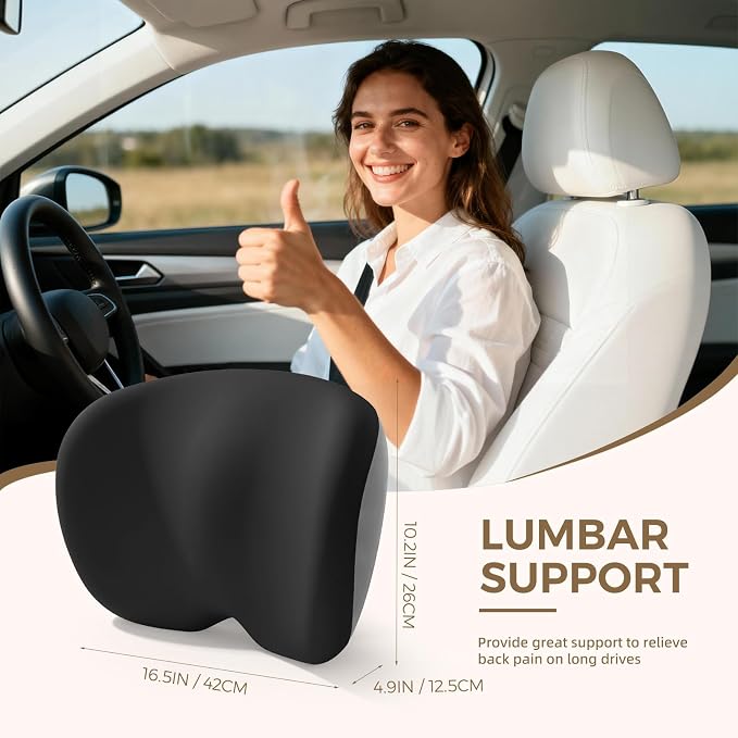 BEBAS Lumbar Support Pillow for Car, Memory Foam Lower Back Support for Driving, Ergonomic Lumbar Cushion for Back Pain Relief, Fixed Ring Lumbar Pillow for Car Seat, Office Chair- BlackGray