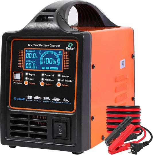 12V 24V Car Battery Charger Heavy Duty, 0-15A Automatic Battery Maintainer, Smart Trickle Charger with Repair & Winter Mode, Auto Shut-Off for AGM, Deep Cycle, Motorcycle, Truck, RV, Marine
