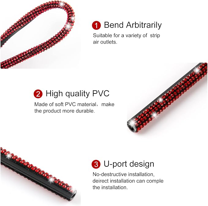 LivTee Bling Car Air Vent Outlet Moulding Trim, 10PCS Rhinestone PVC Diamond Car Interior Accessories, Red