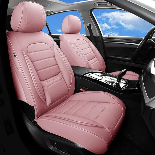 Pink Car Seat Covers Full Set, Universal Faux Leather Seat Covers for Cars 5 Seats, Waterproof Leather Car Seat Covers, Comfortable Automotive Seat Covers for Most Sedans Trucks SUVs
