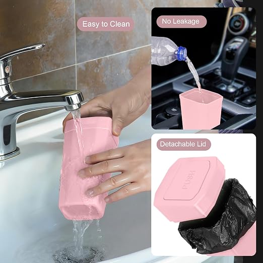 Car Trash Can with Lid - 2 Packs Mini Car Garbage Can Bin for Cup Holder - Pink Small Leakproof Vehicle Trash Bin for Back Seat, Cute Automotive Accessories Organizers and Storage for Door SUV Truck