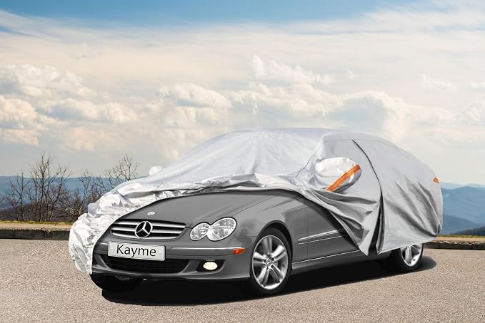 Kayme 6 Layers Car Cover Custom Fit for Mercedes Benz CLK 200 280 320 350 430 500 (1997-2009) Waterproof All Weather for Automobiles, Outdoor Full Cover Rain Sun UV Protection.Silver