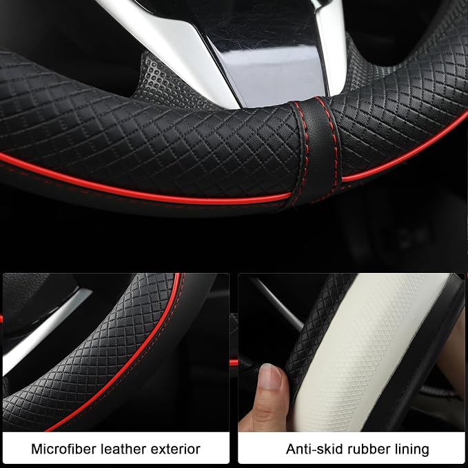 West Llama Customized Auto Car Steering Wheel Cover for Chevy 14.5-15 inches, Steering Wheel Cover for Chevrolet(Black Line-Standard Size)