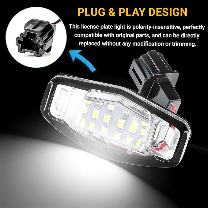 2PCS LED License Plate Lights, 6500K White Super Bright Tag Lamp Assembly Replacement, 18-SMD License Compatible with Honda Accord Sedan Odyssey Civic Pilot & Acura MDX TSX TL ILX RDX RL
