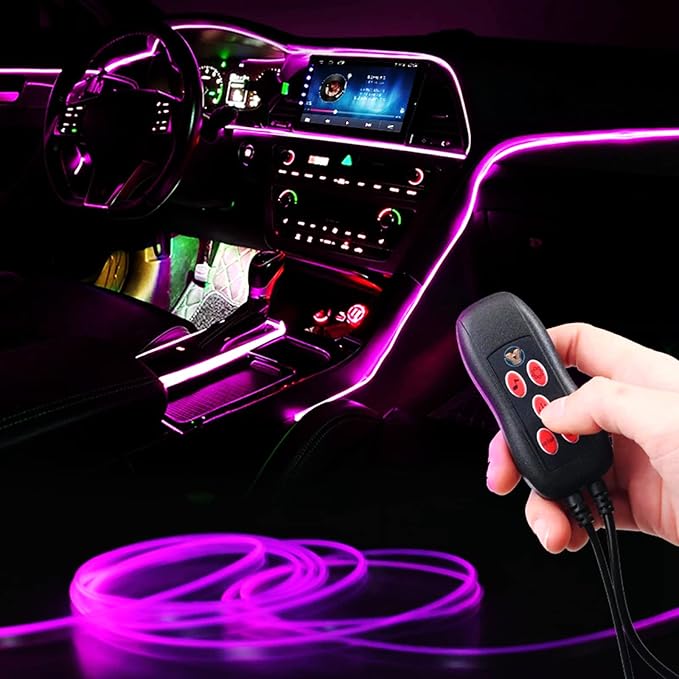 Interior Car Ambient Lighting Neon Kit for Center Console Dashboard Gap | 1 To 2, with 16.4ft Ultrathin Fiber Optic, High Bright, Multicolor, USB interface, Music Sync, Multiple Modes, Universal