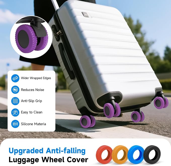 Upgraded 16 Pcs Luggage Wheel Covers, Silicone Protective Covers for 2-2.4" Suitcases Spinner Wheel, Wear-Resistant, Anti-Noise, Thickened Protector, Travel Accessories (Purple)