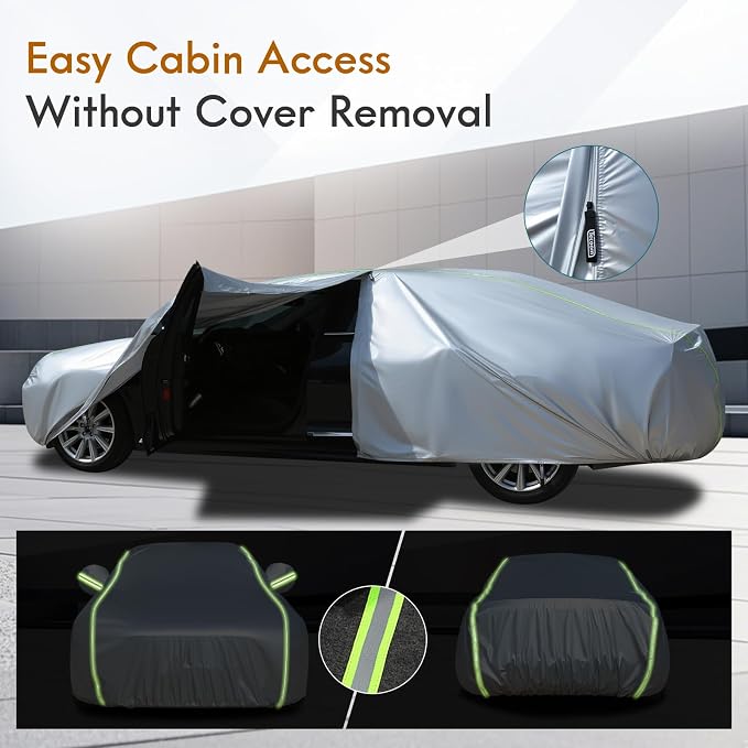 Tecoom Car Cover for Automobiles Waterproof, Windproof Sun Rain Snow Protection Fit for Tesla Model 3 Toyota Corolla 2000-2023 Honda Civic 1991-2023, Kia Stinger/Forte, Full Covers Sedan 201-210"