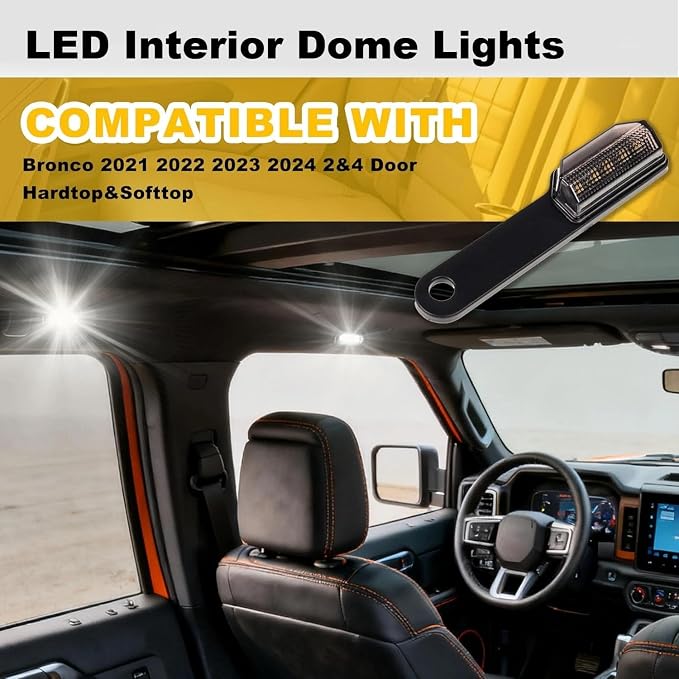LED Interior Dome Lights Kit Fit for 21-25 Ford Bronco 2/4 Door | Fit for Hardtop & Softtop, 4PCS, Interior Light Accessories, Not Fit Bronco Sport