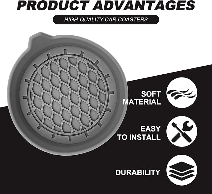 4-Pack Universal Cup Holder Coasters, Black Silicone Inserts - Keep Your Car Clean with Non-Slip & Spill-Proof Coasters for All Vehicles (Gray)