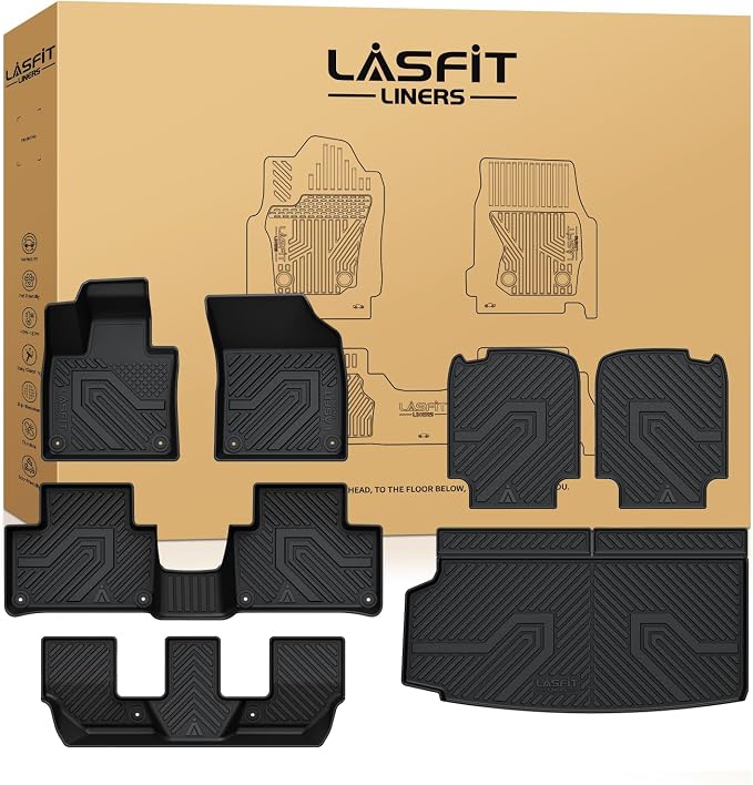 LASFIT Floor Mats for Volvo XC90 2016-2026 T8 7-Seats Only, with Cargo Mat | Not Fit Gas, All Weather Premium TPE Liners, Refined Interior Protection, 1st 2nd 3rd Row Car Mats, Trunk Mat & Backrest Mat