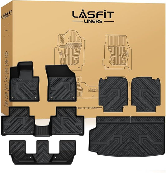 LASFIT Floor Mats for Volvo XC90 2016-2026 T8 7-Seats Only, with Cargo Mat | Not Fit Gas, All Weather Premium TPE Liners, Refined Interior Protection, 1st 2nd 3rd Row Car Mats, Trunk Mat & Backrest Mat