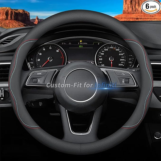 Deer Route Custom-Fit for Infiniti Steering Wheel Cover, Premium Leather Car Steering Wheel Cover with Logo, Non-Slip, Breathable, for Infiniti Accessories (A-Style,for Infiniti)