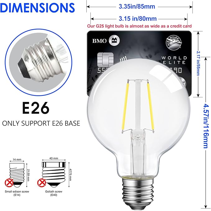 E ENERGETIC LIGHTING 5W Dimmable G25 LED Edison Light Bulb, G25 (G80) Globe Bulb, 60W Equivalent, 5000K Daylight, Christmas Light, E26 Standard Base, ETL Listed, 6-Pack
