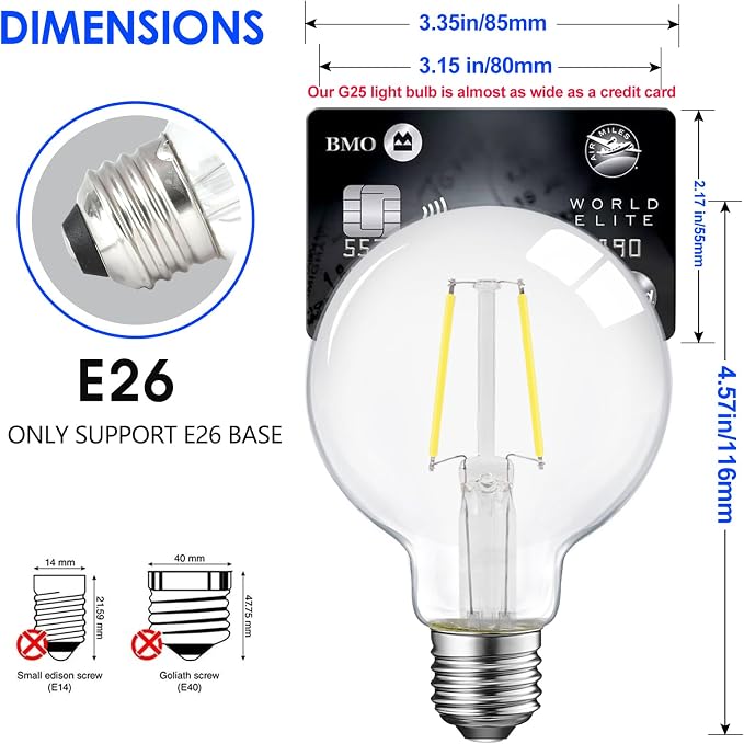 E ENERGETIC LIGHTING Dimmable LED Edison Light Bulb, G25 (G80) Globe Bulb, 60W Equivalent, 5000K Daylight, Christmas Light, E26 Standard Base, ETL Listed, 10-Pack