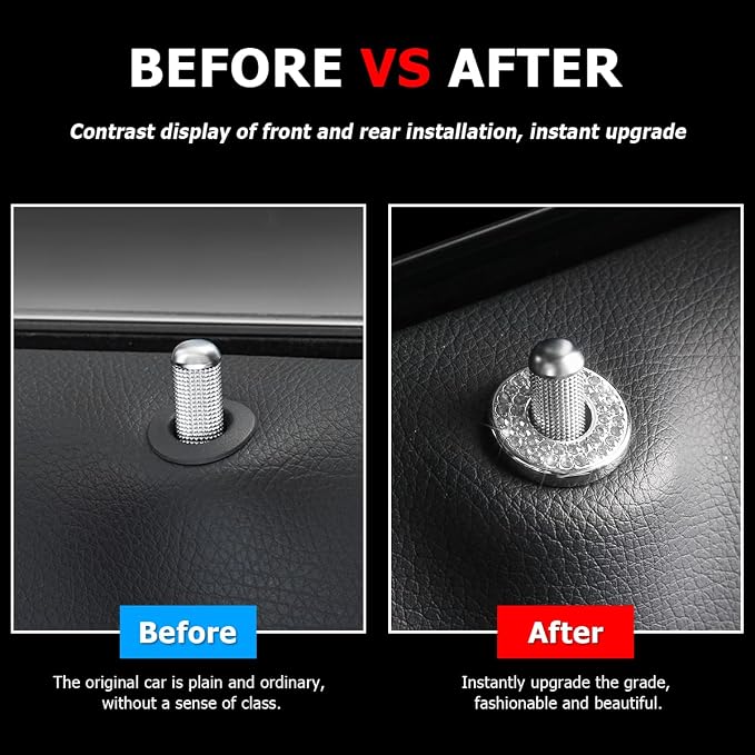 4PCS Bling Inner Car Door Lock Cover Stickers, Rhinestones Pull Rod Bolt Decorations, Crystal Auto Decals for Women Girls, Sparkly Car Door Lock Pin Caps for C Class C200L GLC260 C260L