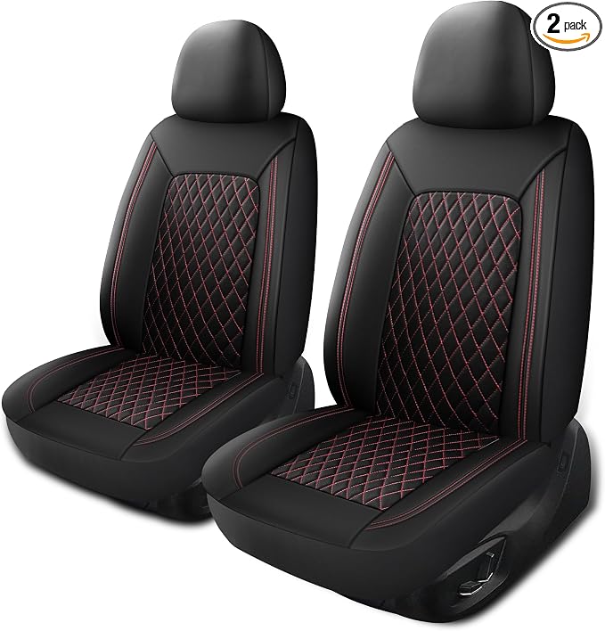 HChengkikz Faux Leather Front Car Seat Covers, 2 Pack Seat Protectors | Easy to Install Auto Interior Accessories Universal Fit for Sedans, SUVs, Trucks, Vans
