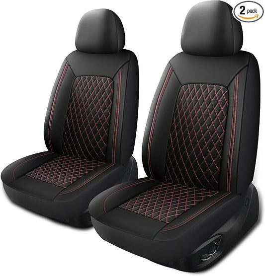 HChengkikz Faux Leather Front Car Seat Covers, 2 Pack Seat Protectors | Easy to Install Auto Interior Accessories Universal Fit for Sedans, SUVs, Trucks, Vans