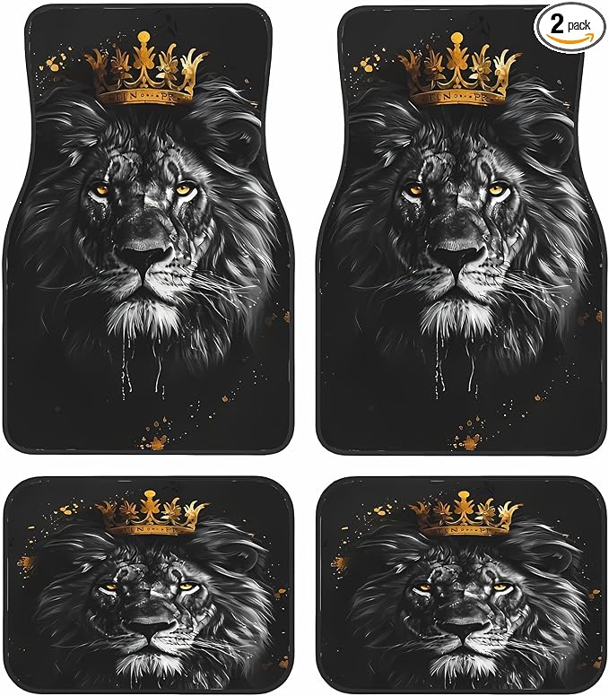 Universal Fit Car Floor Mats Set of 4Pcs, Lion King Pattern All-Weather Front Rear Car Carpet Mats, Non-Slip Car Floor Mat Car Accessories for Automotive Trucks SUV Sedans Vans
