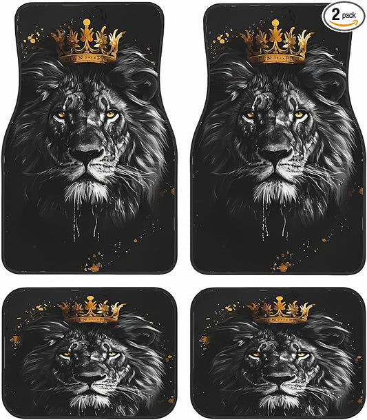Universal Fit Car Floor Mats Set of 4Pcs, Lion King Pattern All-Weather Front Rear Car Carpet Mats, Non-Slip Car Floor Mat Car Accessories for Automotive Trucks SUV Sedans Vans