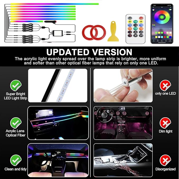 Interior Car LED Strip Lights, Acrylic LED Lights for Car with Dynamic Dreamcolor Chasing,RGB+IC 8 in 1 235 inches 800 LEDs Ambient Lighting Kits Music Sync Wireless APP and Remote Control