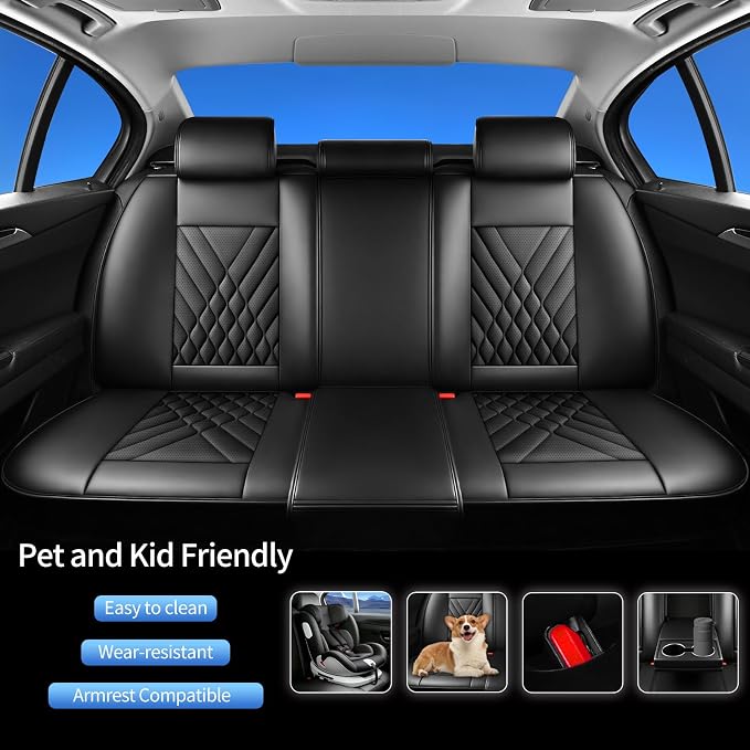 Fit Versa Car Seat Covers Compatible with Nissan Versa 2009-2025 2026-Premium Leather,Waterproof,Breathable,Airbag Compatible &All-Weather Seat Cushion Protecto(Full Set,Black)