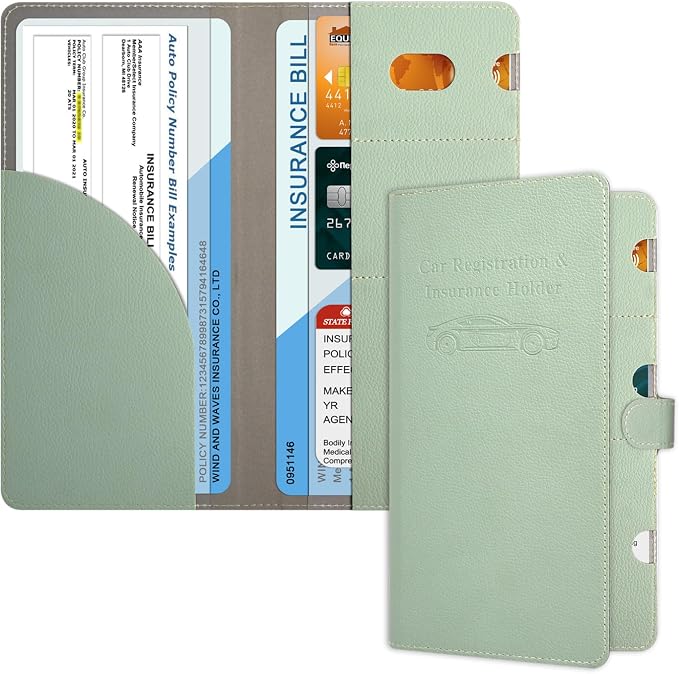 RSAquar Car Registration and Insurance Holder, Vehicle Glove Box Organizer Cool Car Accessories, Car Document Holder for Cards, Driver License & Essential Document, JD-Green