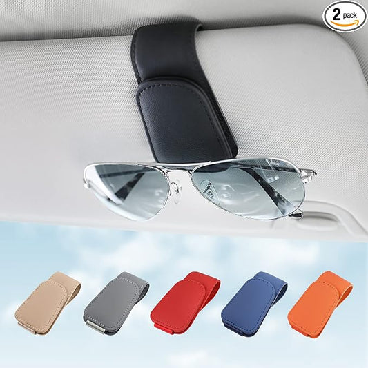 KanSmart Sunglass Holder for Car Sun Visor Magnetic Sunglasses Clip -2 Pack | sun visor organizer, ticket card clip, universal auto interior accessories, one-handed magnetic, anti-scratch,eyeglass holder