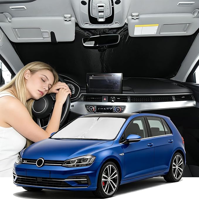 Windshield Sunshade for Volkswagen Golf Mk7 2013-2018 Sun Shade 4 Layers | Car Windshield Upgrade Custom Fit Golf Mk7 Car Window Shade Blocks UV Rays Keep Cool Foldable Car Accessories