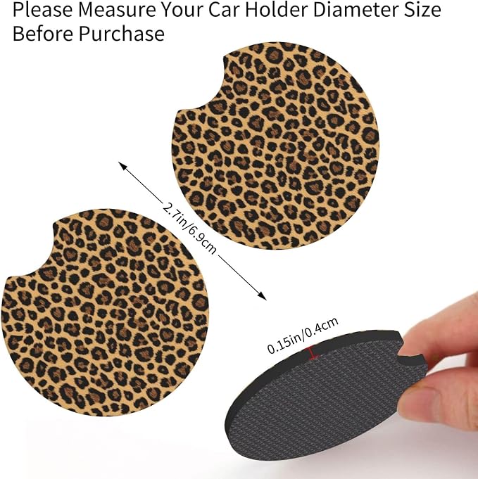 Leopard Print Steering Wheel Cover - Cheetah Leopard Print Steering Wheel Cover Anti-Slip Breathable for 15 in Universal 2 Pcs Car Interior Cup Holder Pad for Men Women