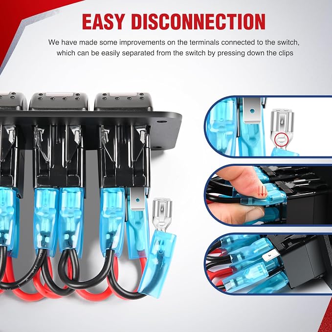 Nilight 16AWG 14AWG 12AWG LED Light Bar Wiring Harness Kit 12V On/Off 4 Gang Rocker Switch Panel Power Relay Blade Fuse 5Pin Toggle Switches for Cars Boat ATV Trucks-8 Leads