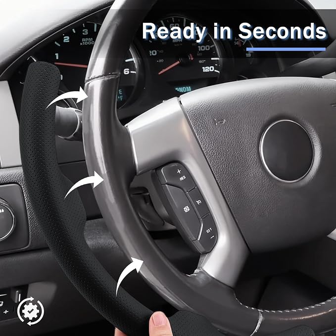 Steering Wheel Cover for Chevy Silverado 1500 GMC Sierra 1500 2007-2013/2500 3500 Chevrolet Tahoe Suburban Yukon (Yukon XL) 2007-2014/ Traverse 2009-2017/ GMC Sierra 2500HD 3500HD 2008-2014