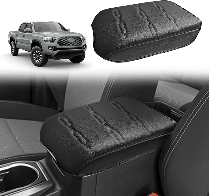 Muslogy Center Console Armrest Cover Fit for Toyota Tacoma 2016-2023 Accessories, Comfort Armrest Pad Console Lid Cushion Vegan Leather Regular Thick