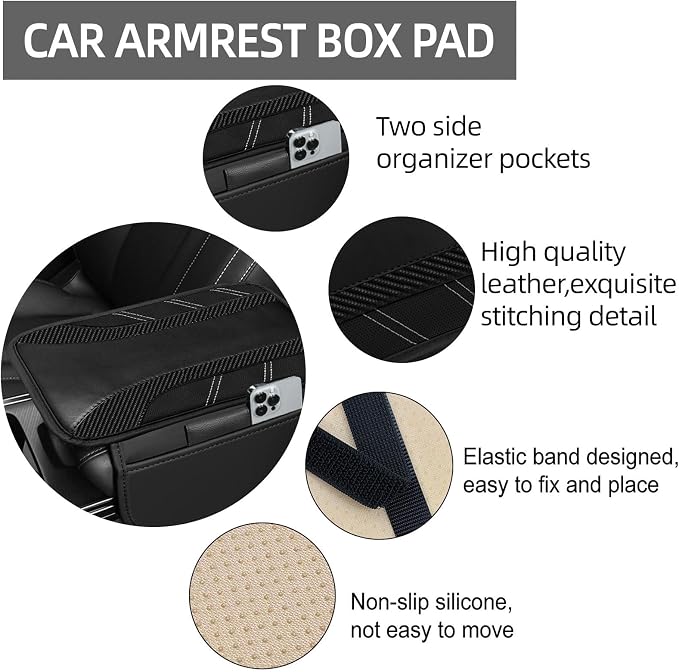 NBTEPEM 6 Pcs Black Car Accessories Set, Sport Leather Steering Wheel Cover 14.5-15inch Universal, Car Center Console Cover, Seat Belt Cushion, Cup Holder Coaster (Black Carbon Fiber)