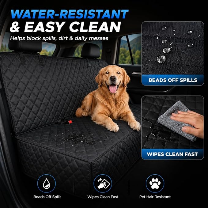 Dog Car Seat Cover & Protector, Pet Back Seat Cover for Cars & SUVs, 62" | Waterproof rear seat cover for dogs, kids & baby boys; fits large SUV & trucks and protects seats from fur & spills.