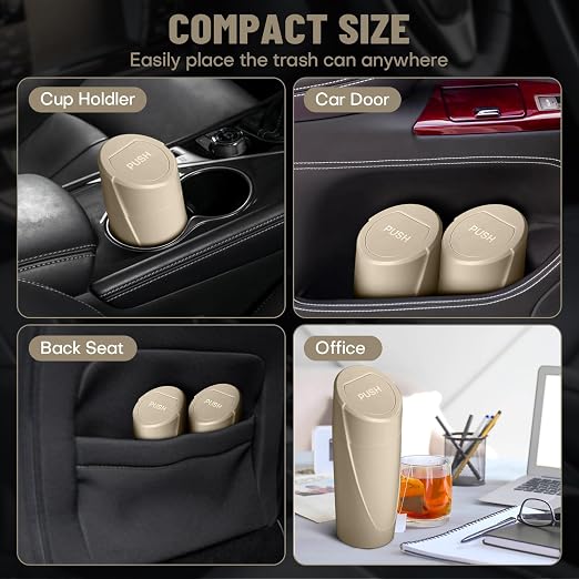 Car Trash Can Bin with Lid - Car Garbage Can Cup Holder - Beige Mini Leakproof Vehicle Trash Garbage Can Bin with 20pcs Trash Bags-Car Organizers and Storage for Front Back Seat Accessories