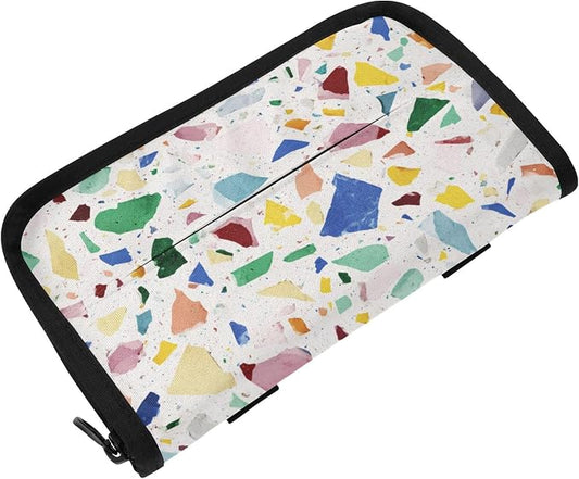 Light Colorful Terrazzo Car Tissue Holder Durable Napkin Holder Hanging Tissue Holders Case Car Tissues Bag for Sun Visor Seat Back Universal Auto