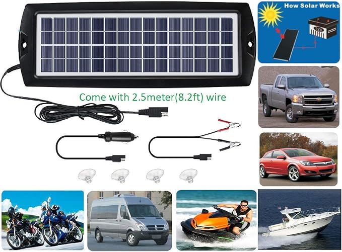 Sunway Solar Solar Car Battery Trickle Charger & Maintainer 12V Solar Panel Power Kit Portable for Car Automotive RV Marine Boat Motorcycle Truck Trailer Tractor Powersports Snowmobile Farm Equipment